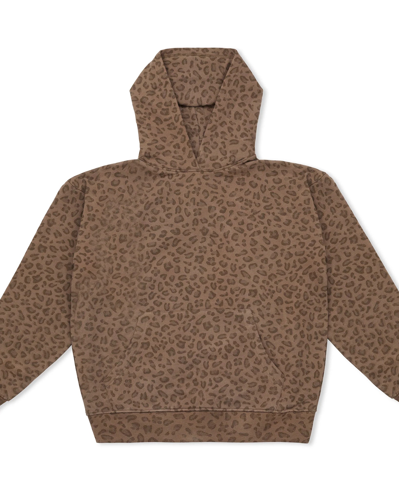 Brown leopard print hoodie on a white background