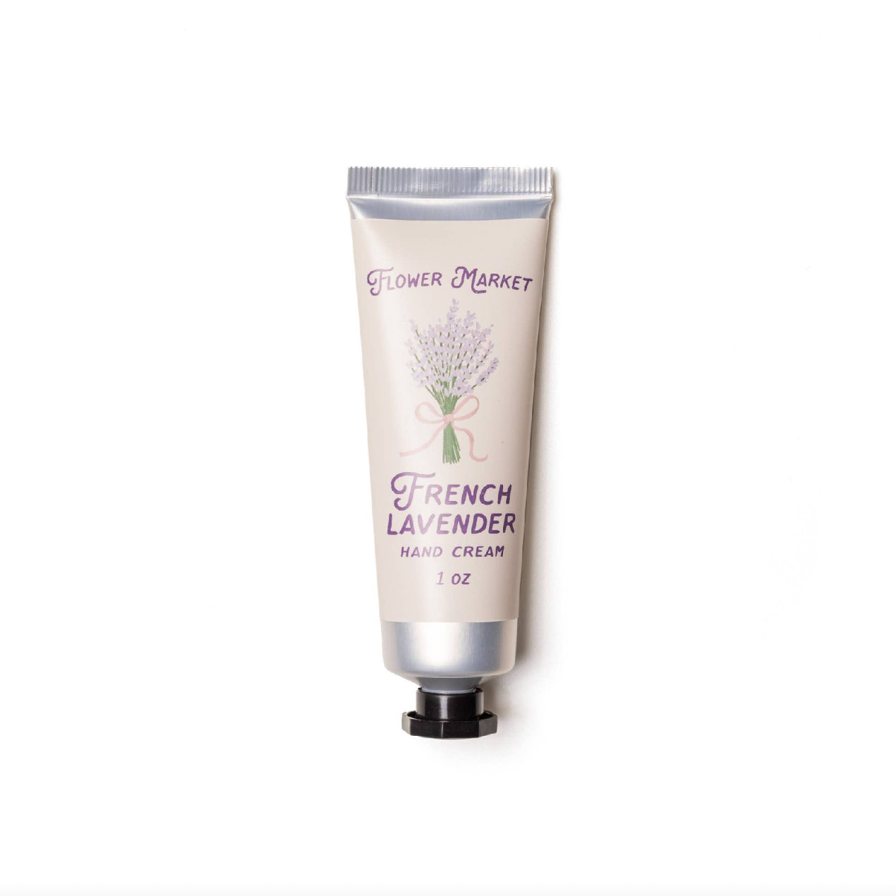 Tube of French Lavender hand cream from Flower Market on a white background