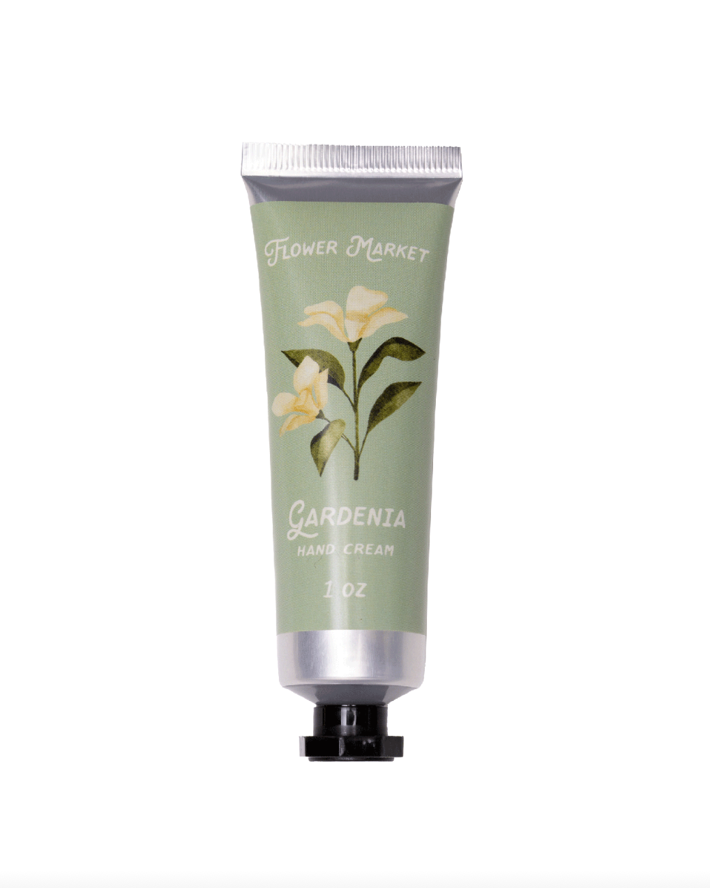 Hand cream tube with floral design on a white background