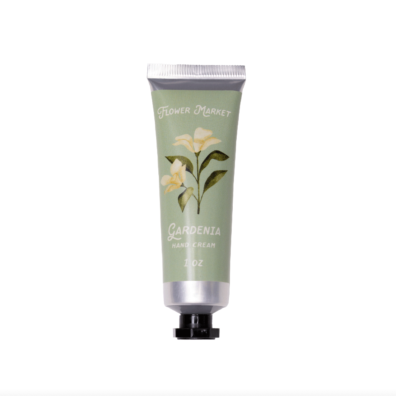 Hand cream tube with floral design on a white background