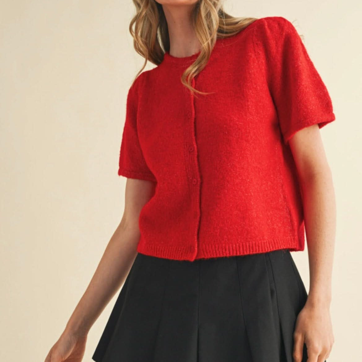 Short Puff Sleeve Sweater Cardigan