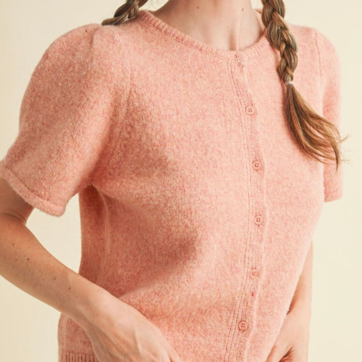 Short Puff Sleeve Sweater Cardigan