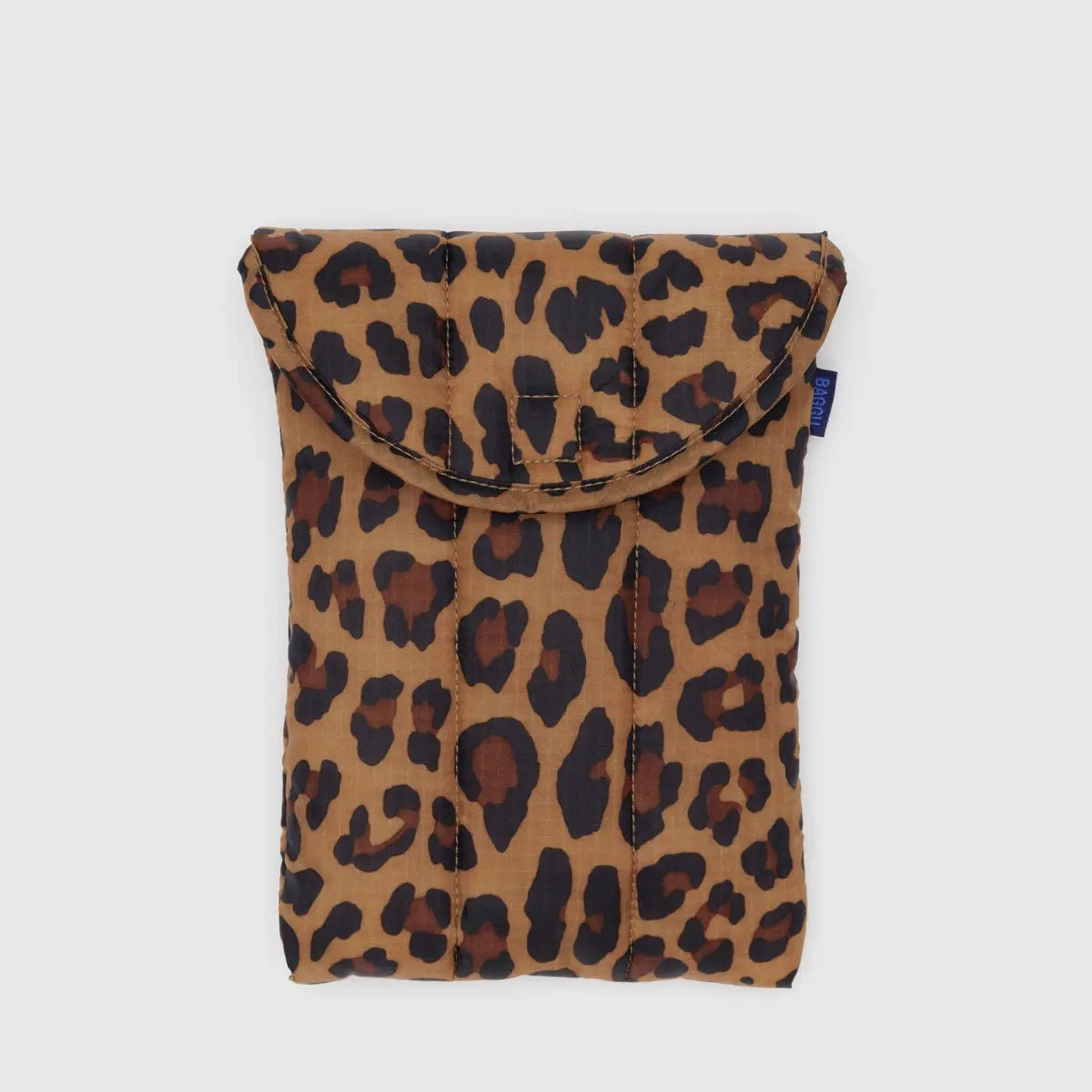 Leopard print pouch on a light gray background