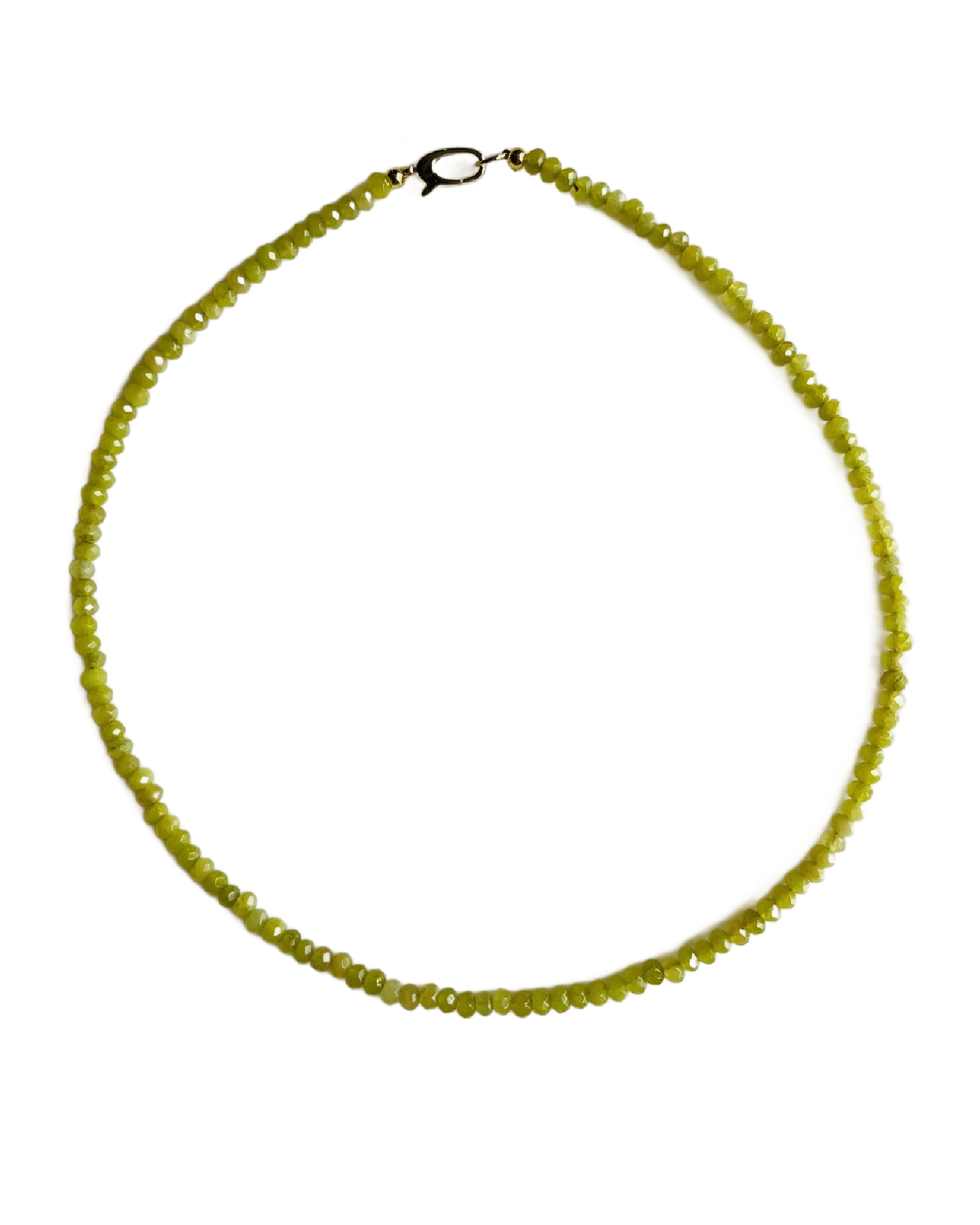 Necklace with green beads on a white background