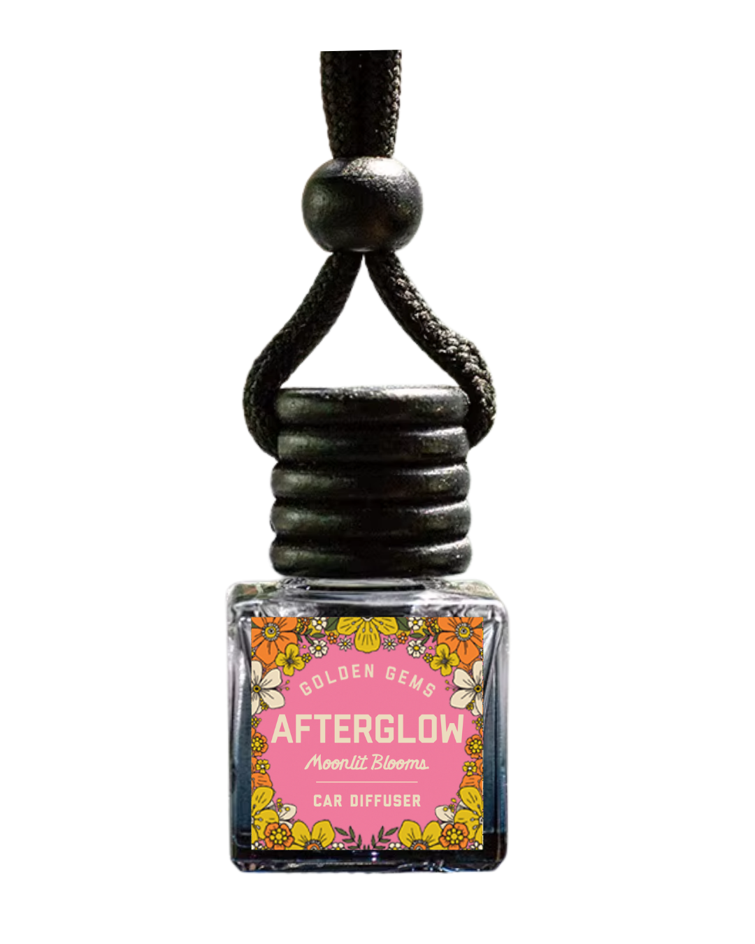Car diffuser with floral label on a white background