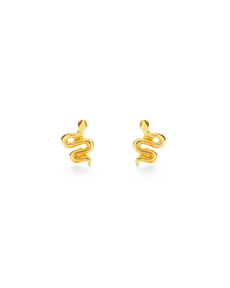 Gold snake-shaped earrings pair in golden color