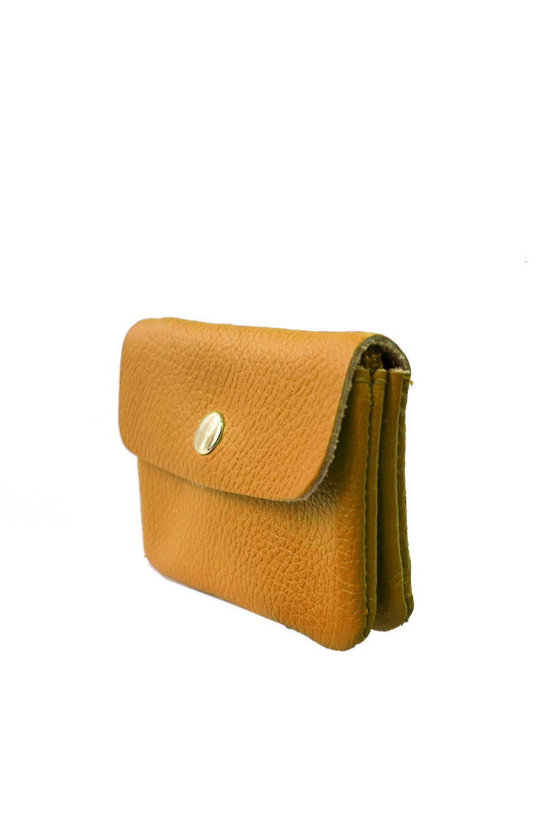 Brown leather wallet with a gold clasp