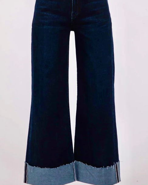 Dark blue wide-leg Bianca A-Line Wide Leg Cuff Jean.