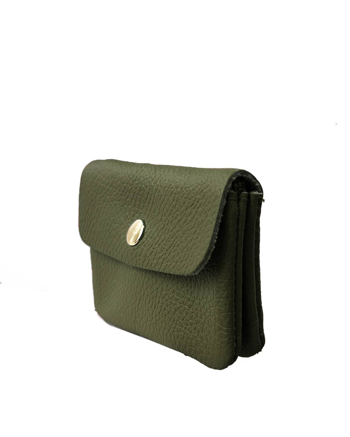 Green leather wallet with a button