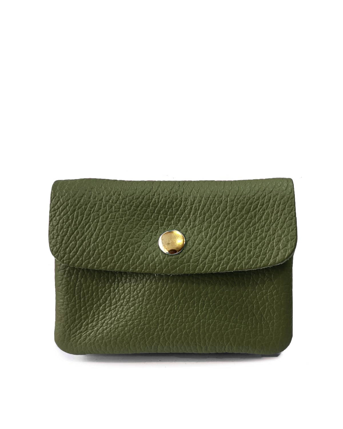 Luce Graine Small Leather Goods Wallet - Green leather wallet with a gold button