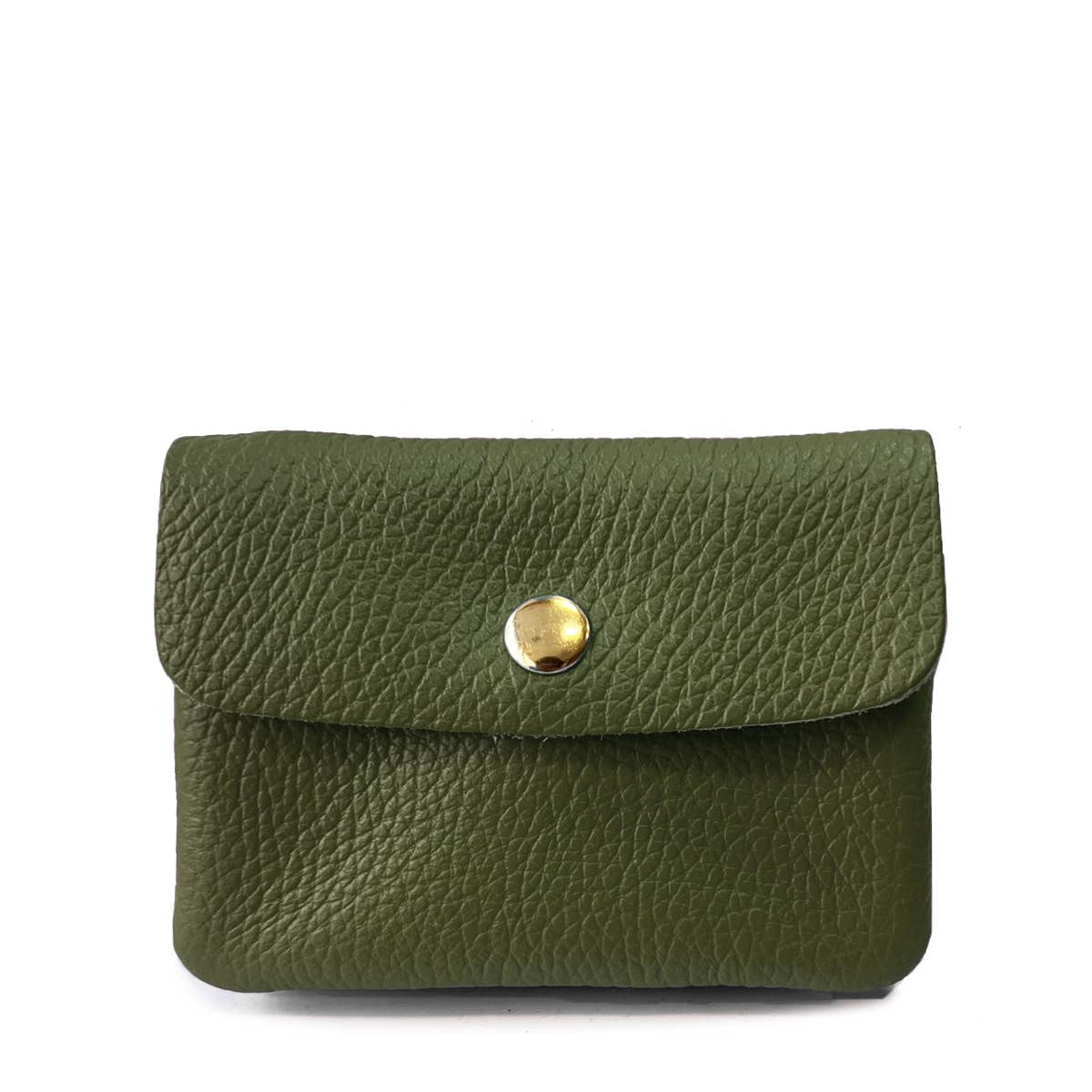 Luce Graine Small Leather Goods Wallet - Green leather wallet with a gold button