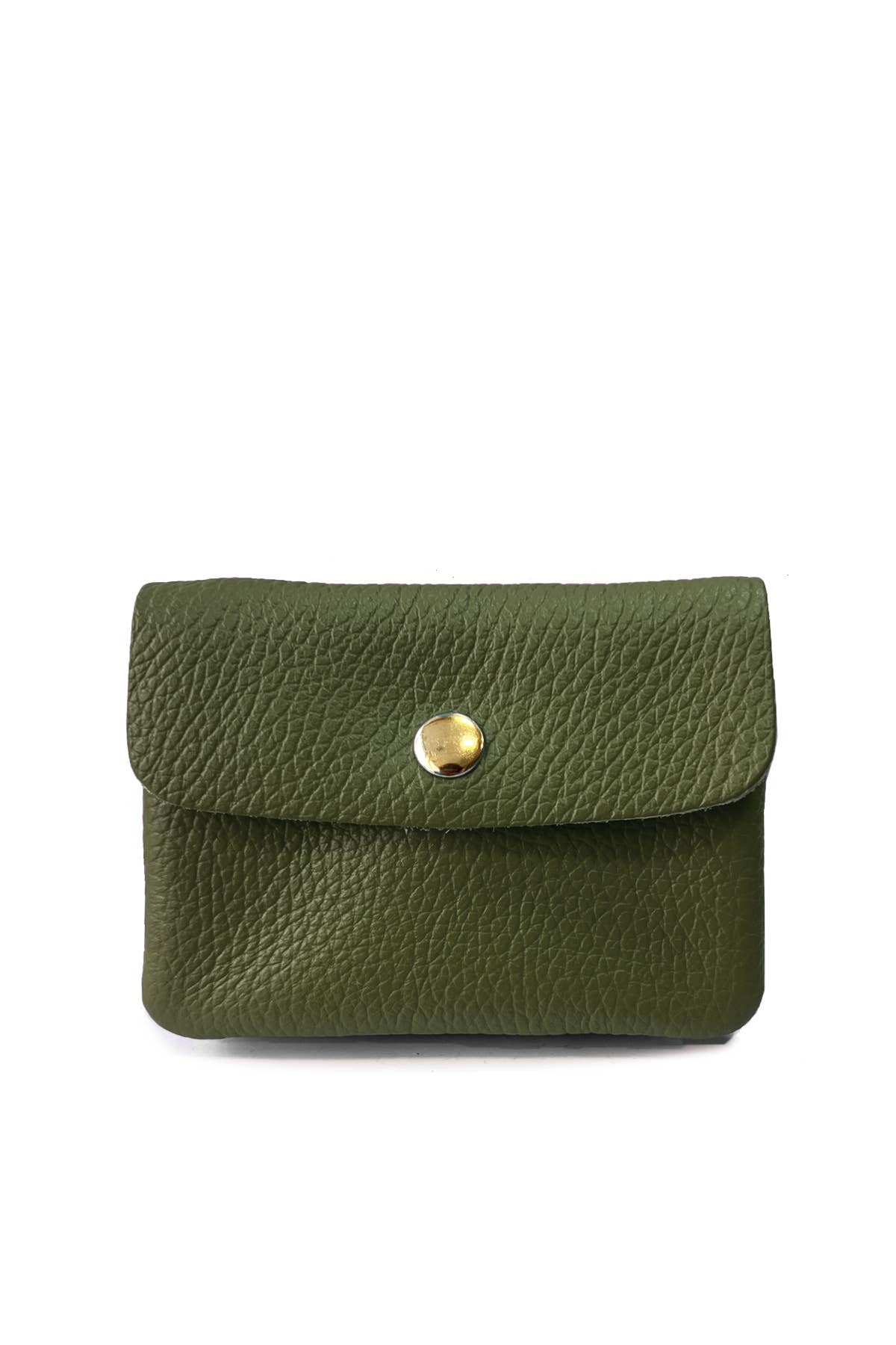 Luce Graine Small Leather Goods Wallet - Green leather wallet with a gold button
