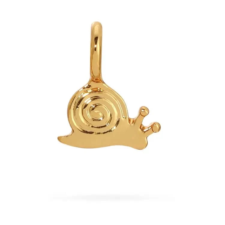 Gold snail-shaped pendant on a white background
