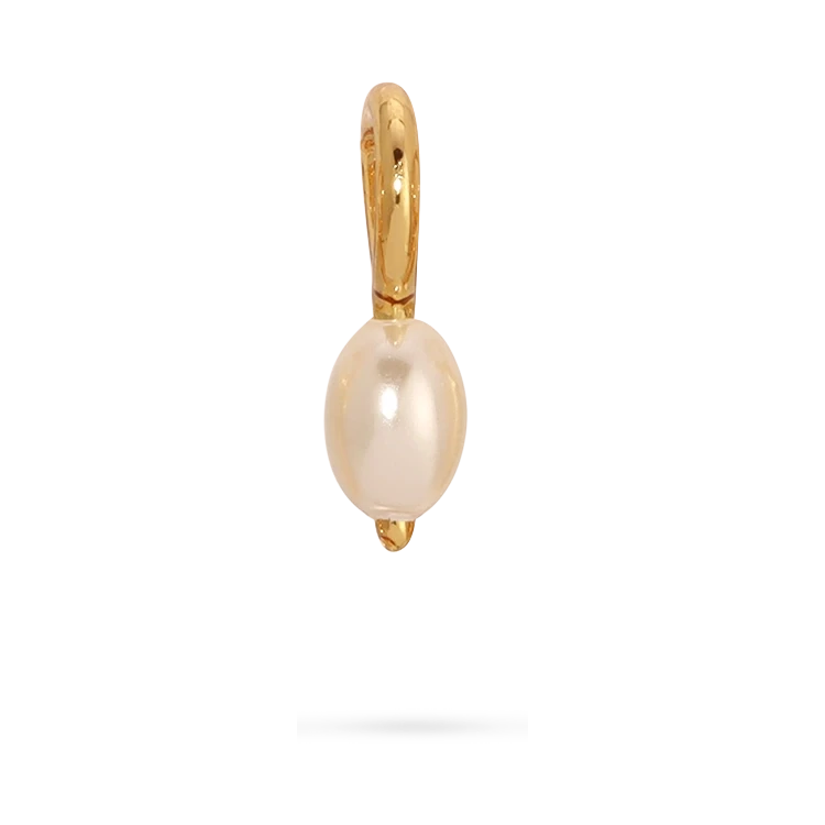 Gold earring with a pearl on a white background