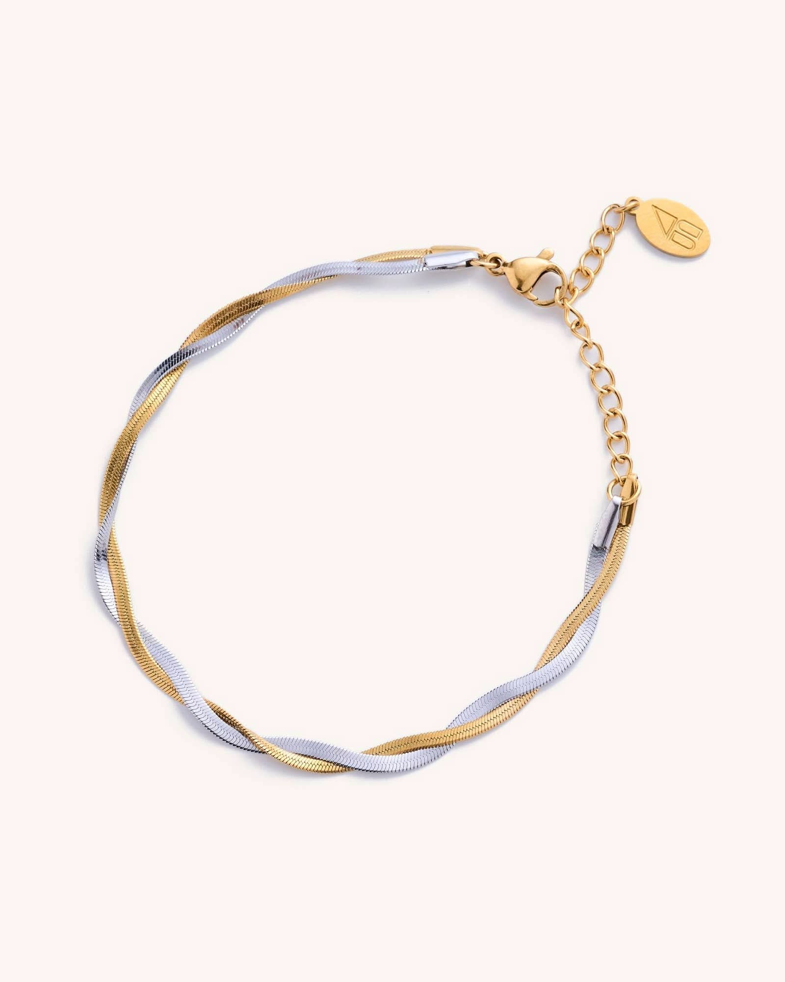 Silver and gold mixed metal twisted braid herringbone bracelet