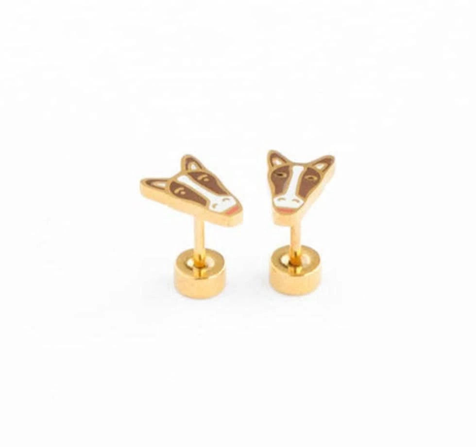 Pip Pop Flat Back Earrings - Horse Gold fox-shaped earrings