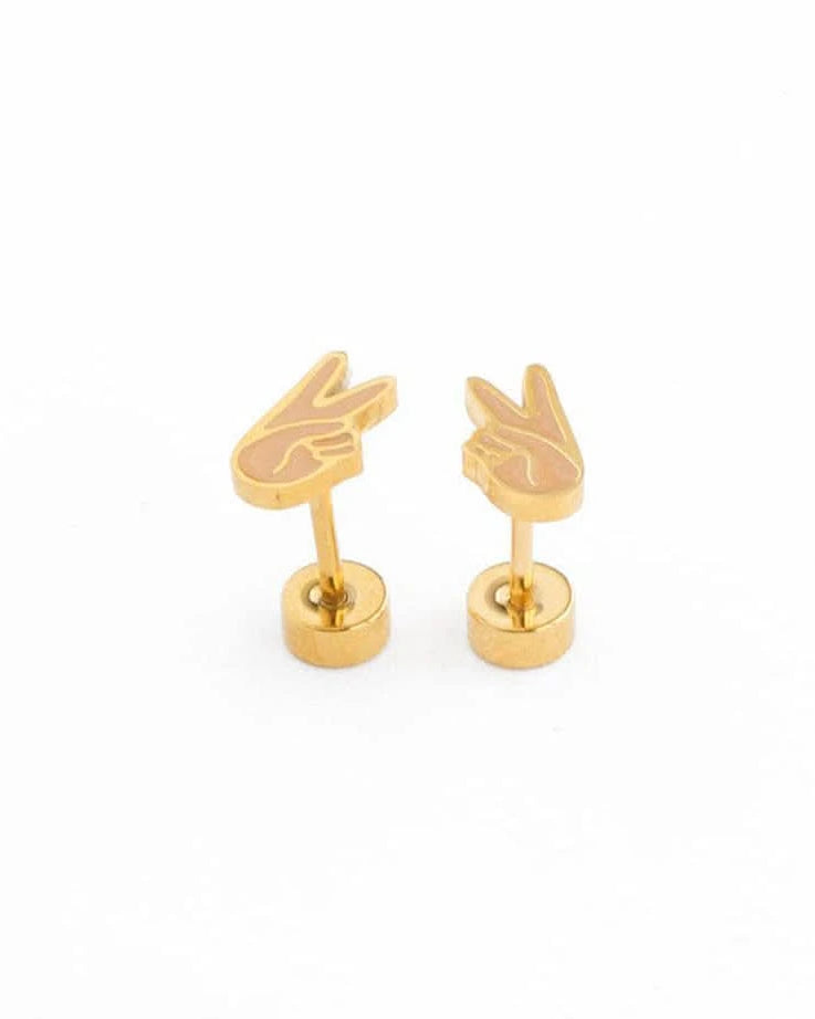 Pip Pop Flat Back Earrings Gold wing-shaped earrings on a white background