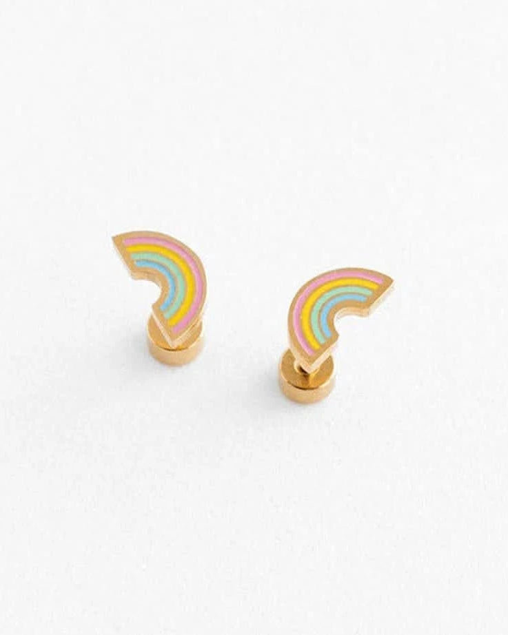 Pair of rainbow-shaped earrings on a white background