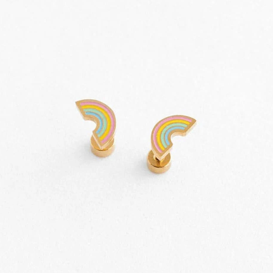 Pair of rainbow-shaped earrings on a white background