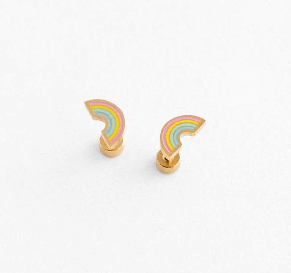 Pair of rainbow-shaped earrings on a white background