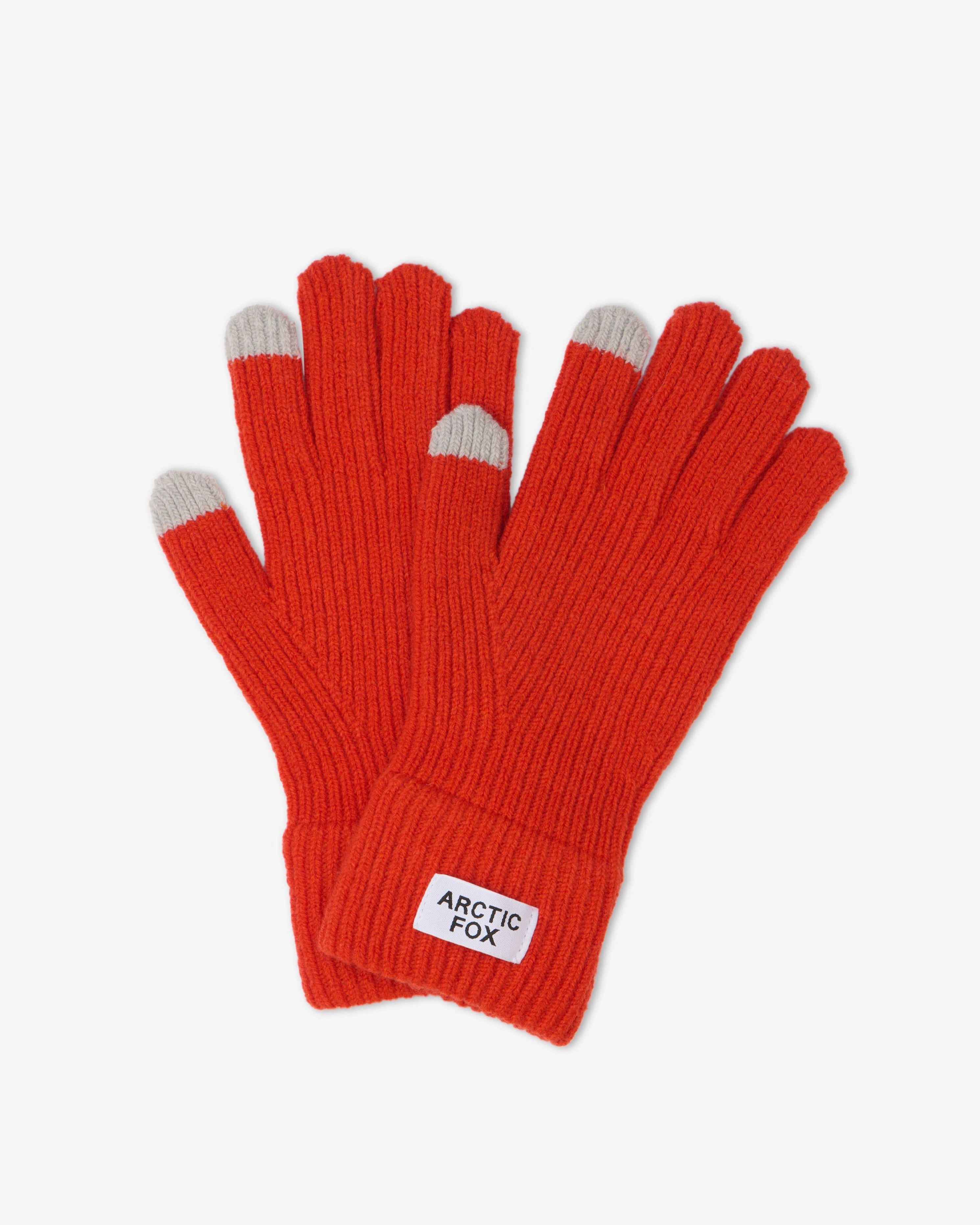 Red gloves with gray tips on a white background