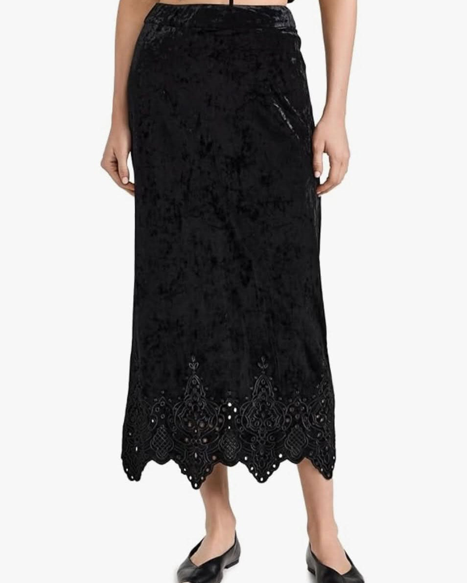 moon river Velvet Eyelet H Line Midi Skirt