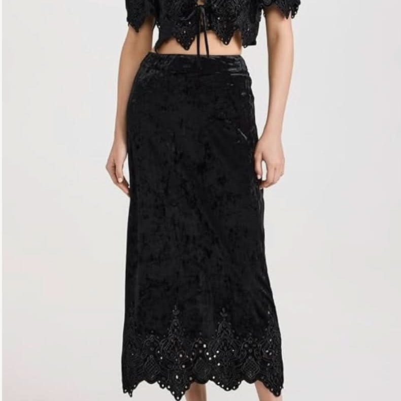 soft moon river Velvet Eyelet H Line Midi Skirt