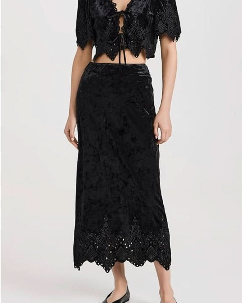 soft moon river Velvet Eyelet H Line Midi Skirt