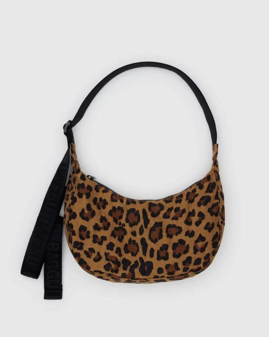 BAGGU leopard nylon bag with black strap