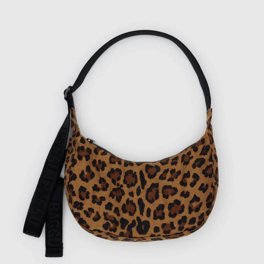 BAGGU leopard nylon bag with black strap