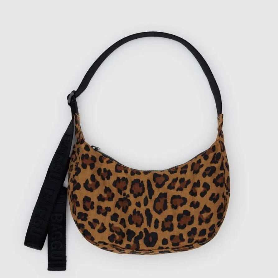 BAGGU leopard nylon bag with black strap
