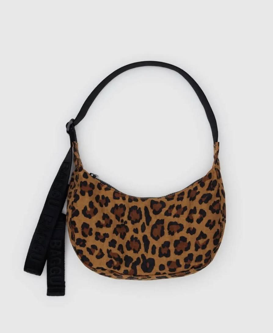 BAGGU leopard nylon bag with black strap