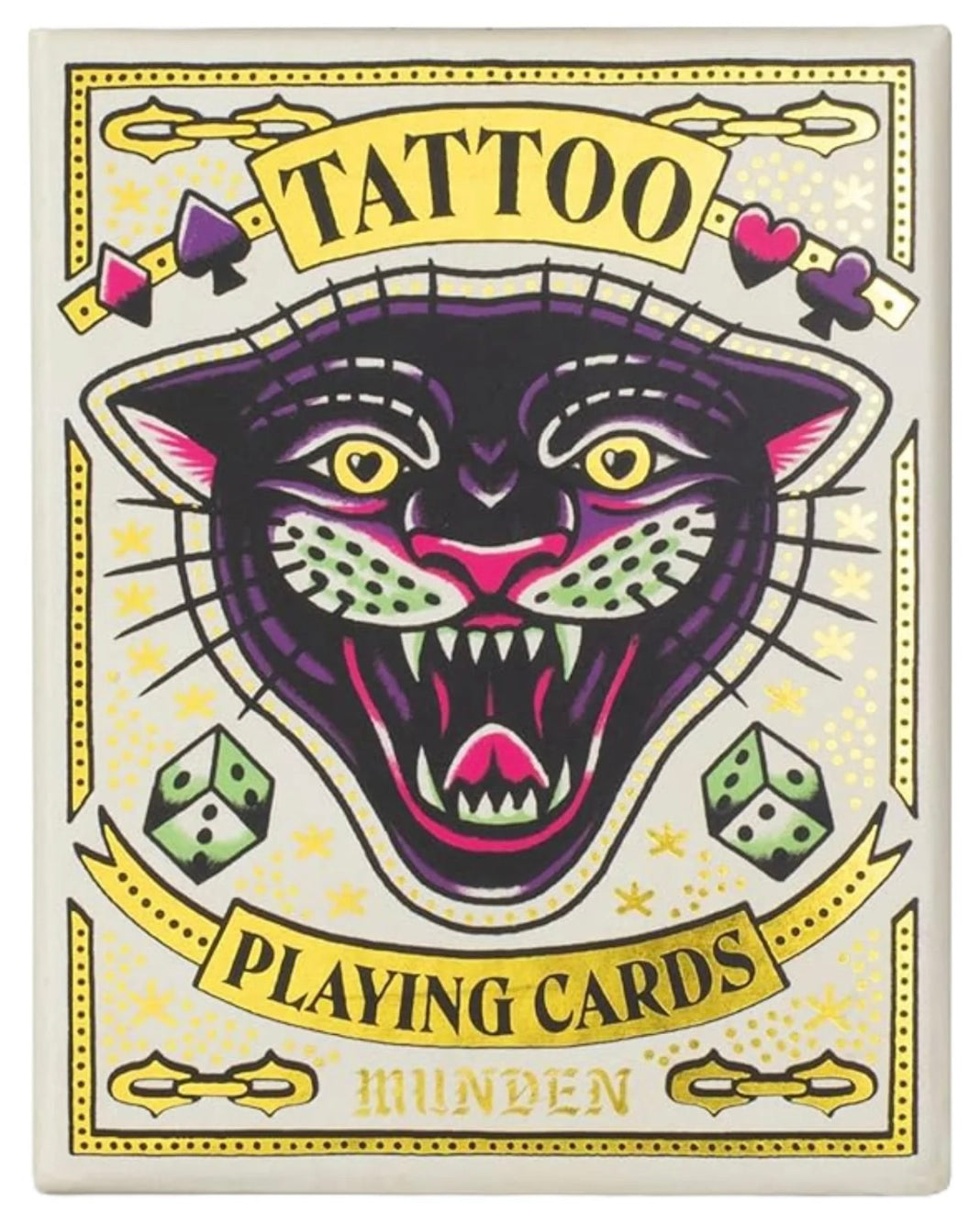 Playing card deck with a tattoo-style panther design on the cover