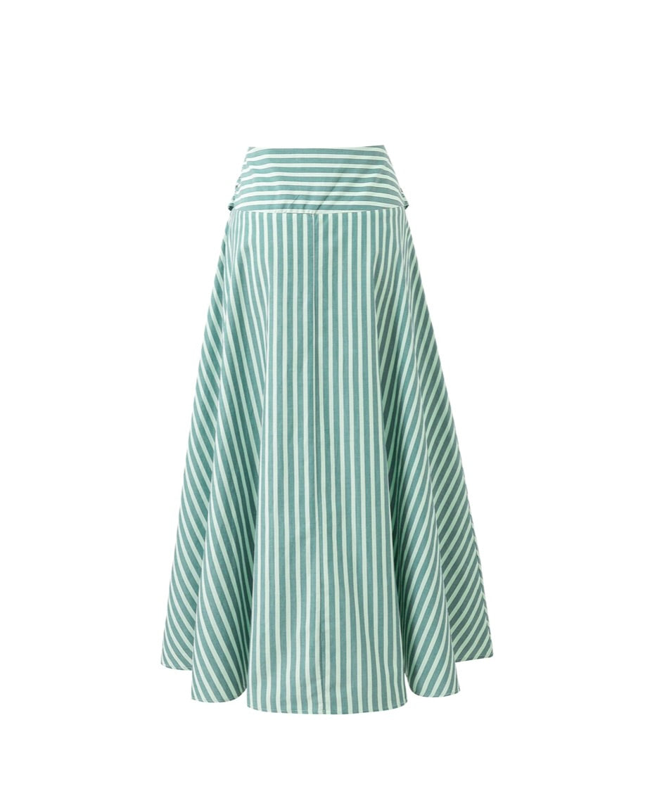 Green and white striped skirt on a white background