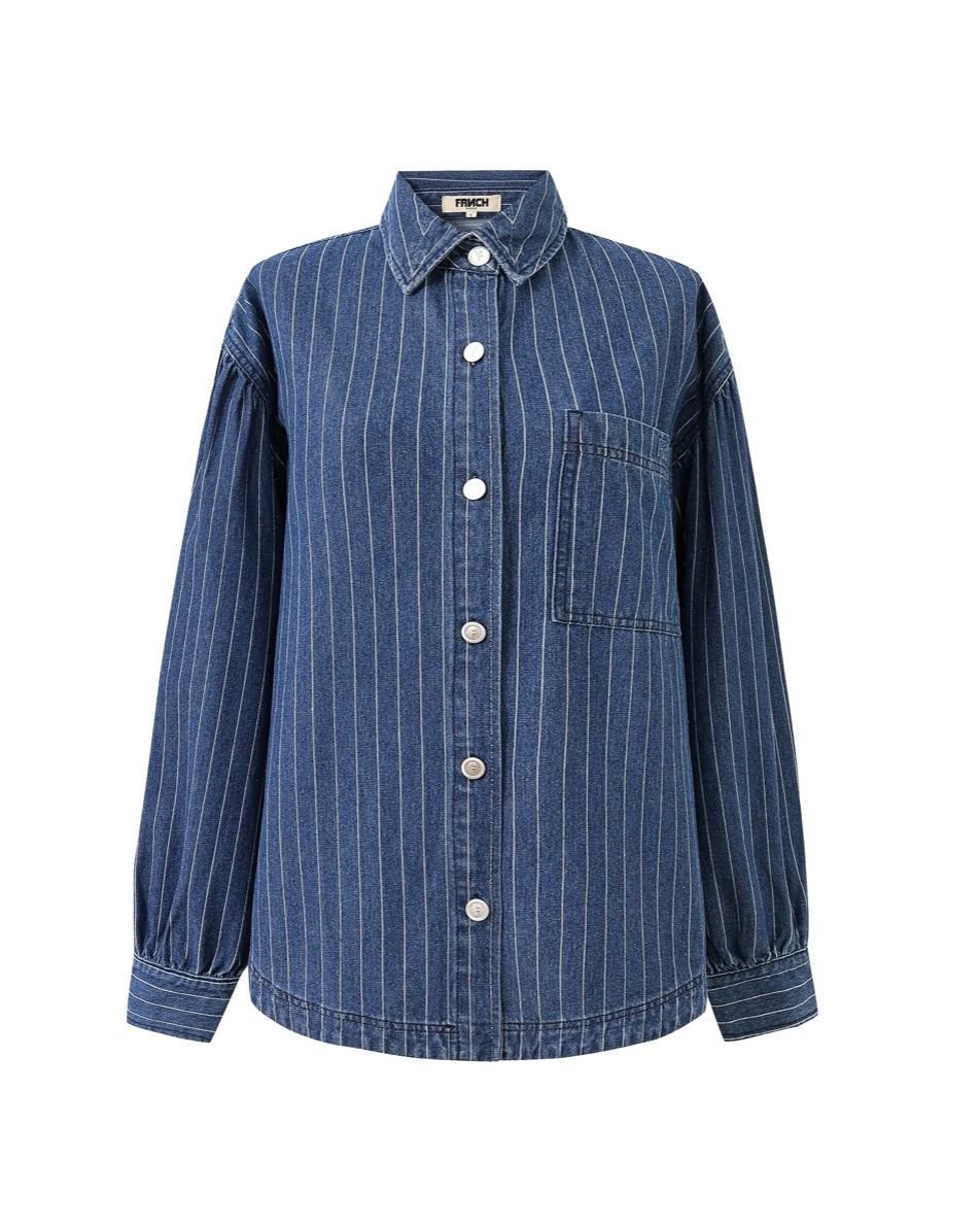 Blue pinstripe shirt on a white background