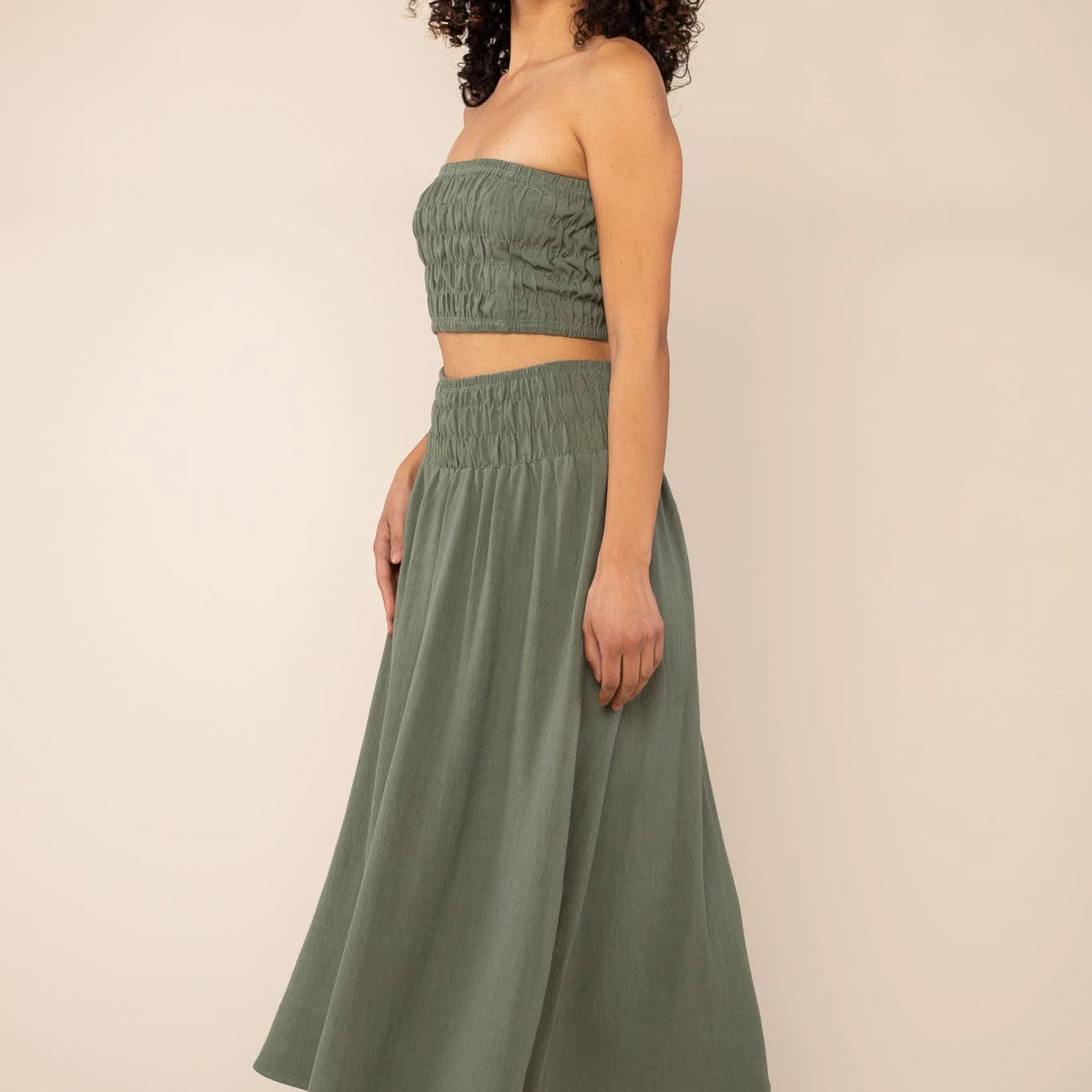 Sage Green Smocked Tube Top and Maxi Skirt Co-ord Set