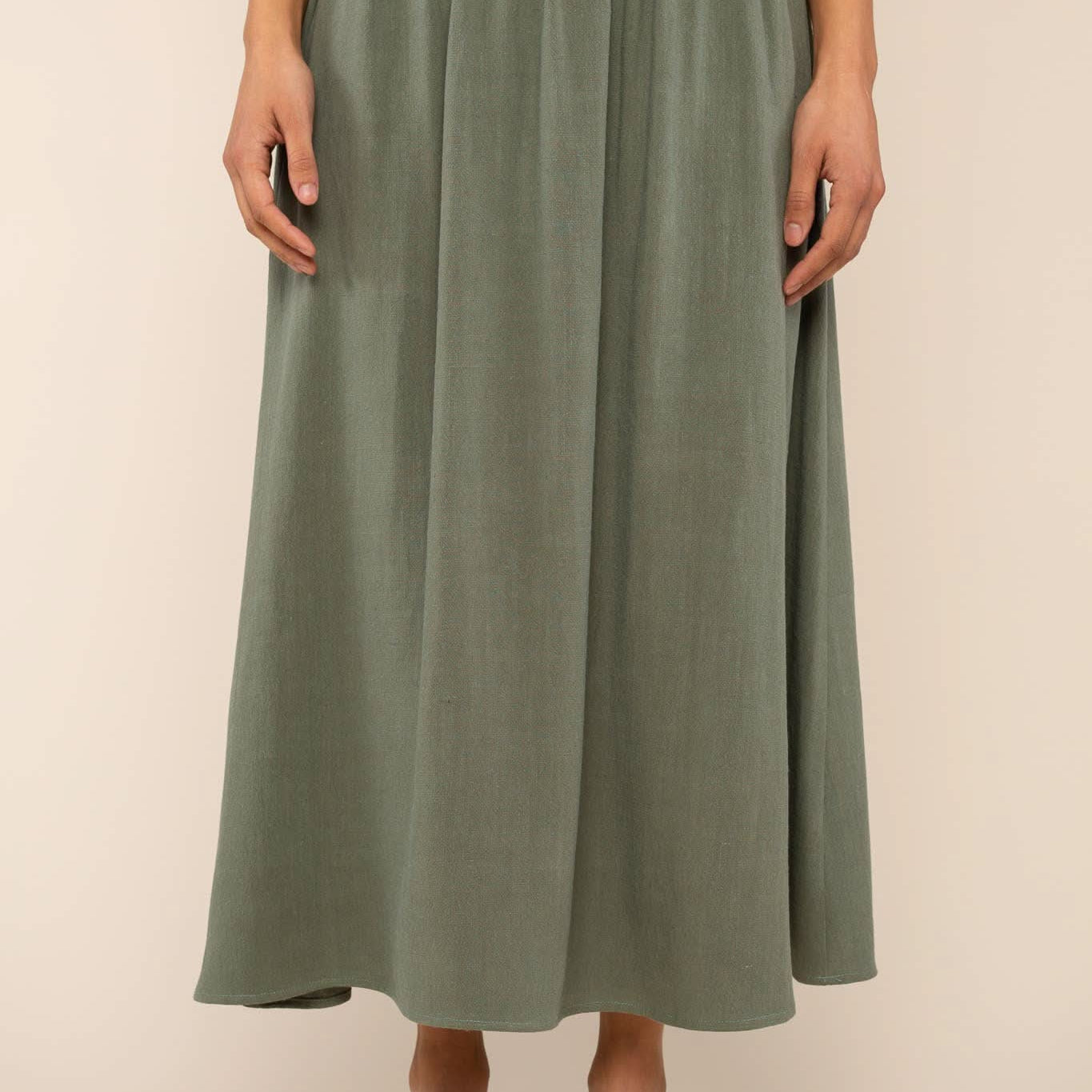 Sophia Linen Skirt - Sage green elastic waist maxi skirt.