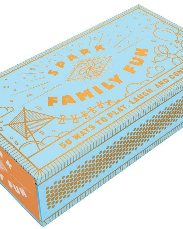 A light blue and orange rectangular box for the Play, Laugh, and Connect