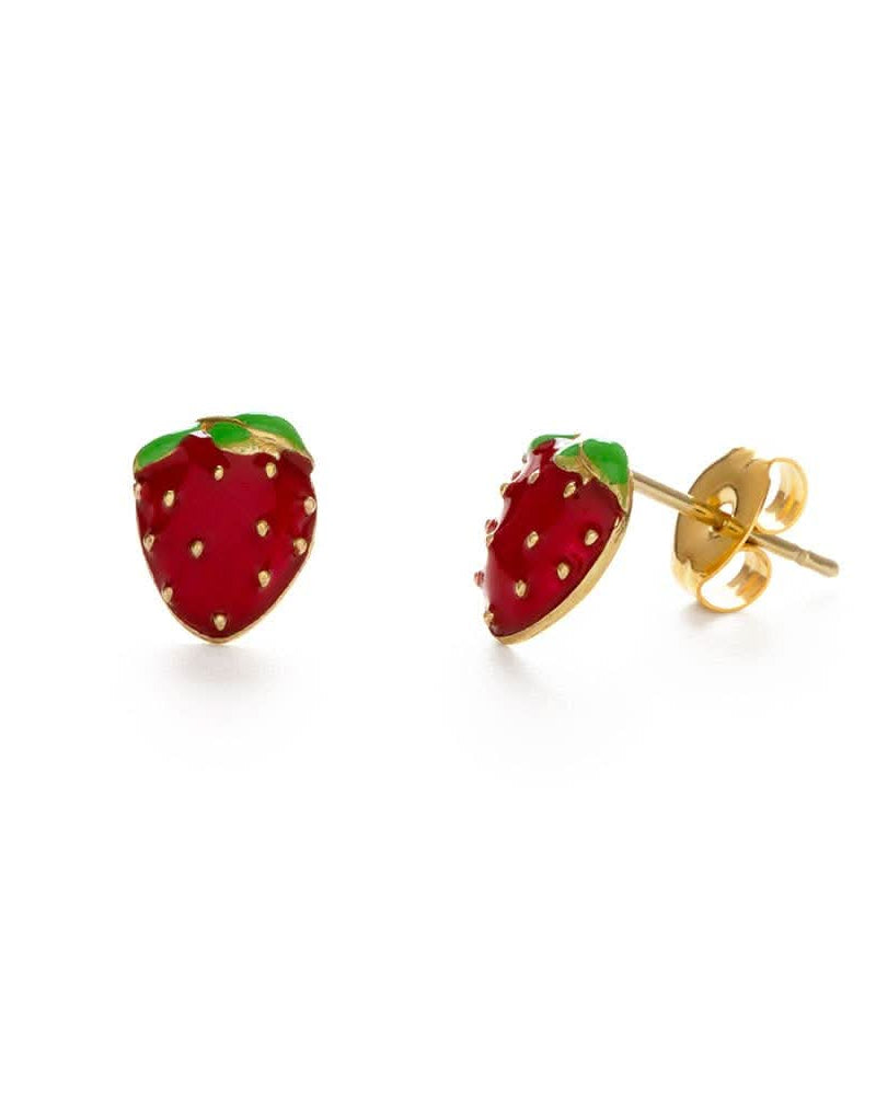 Strawberry-shaped earrings with glden lock round shape