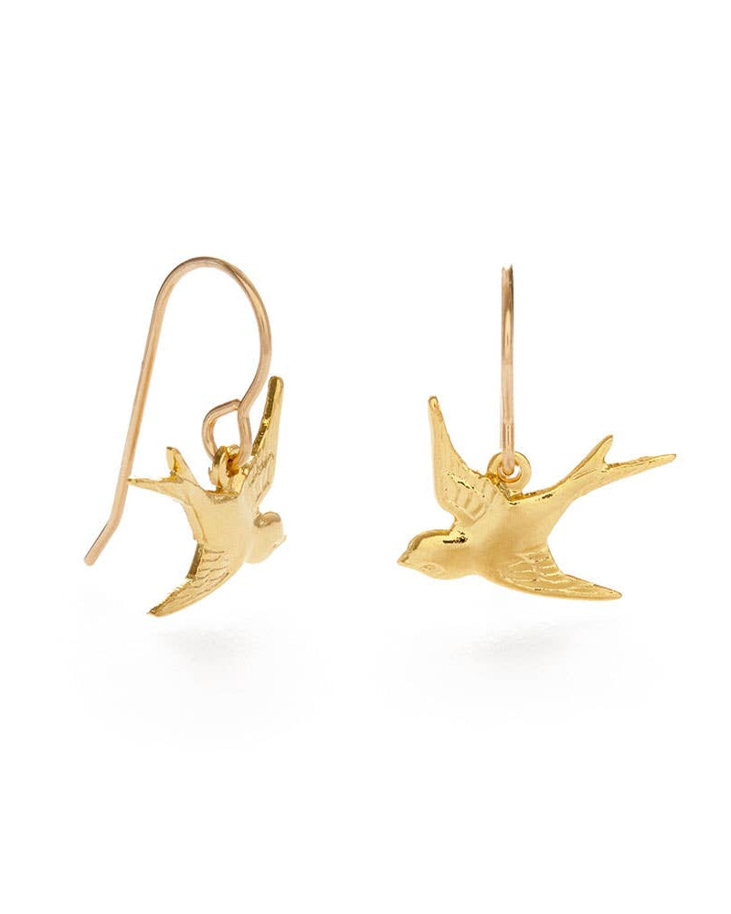 Swallow Bird Drop Earrings gold-plated drop earrings, each featuring a small, polished.