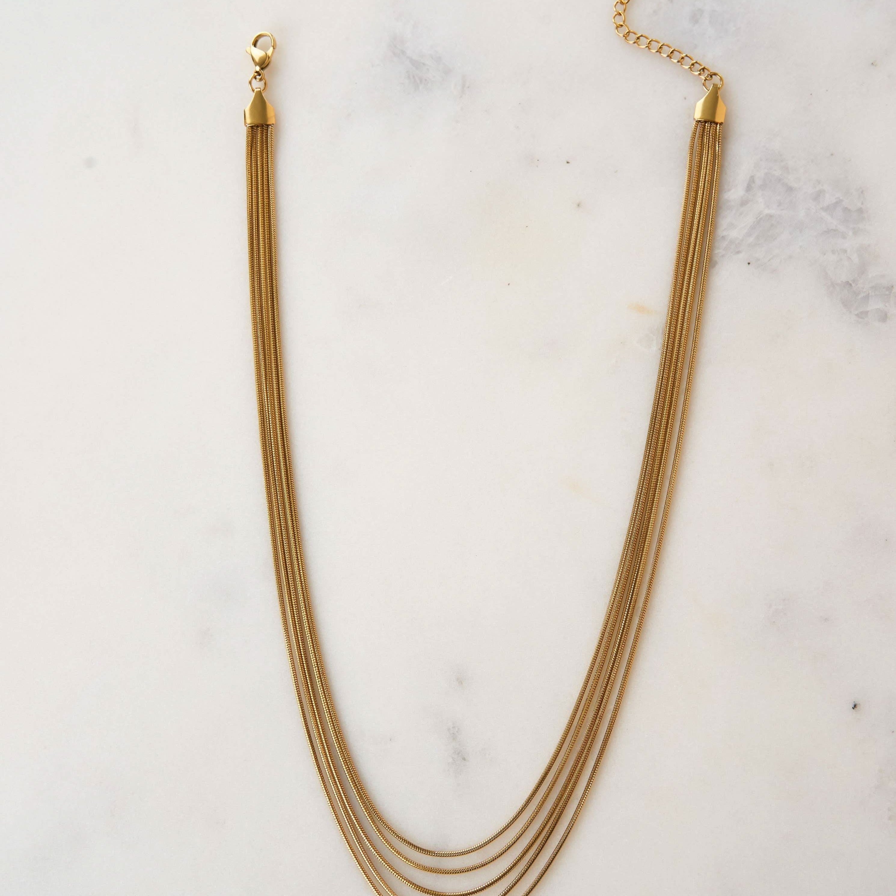 Thelma Layered Snake Chain Necklace golden chain with lock