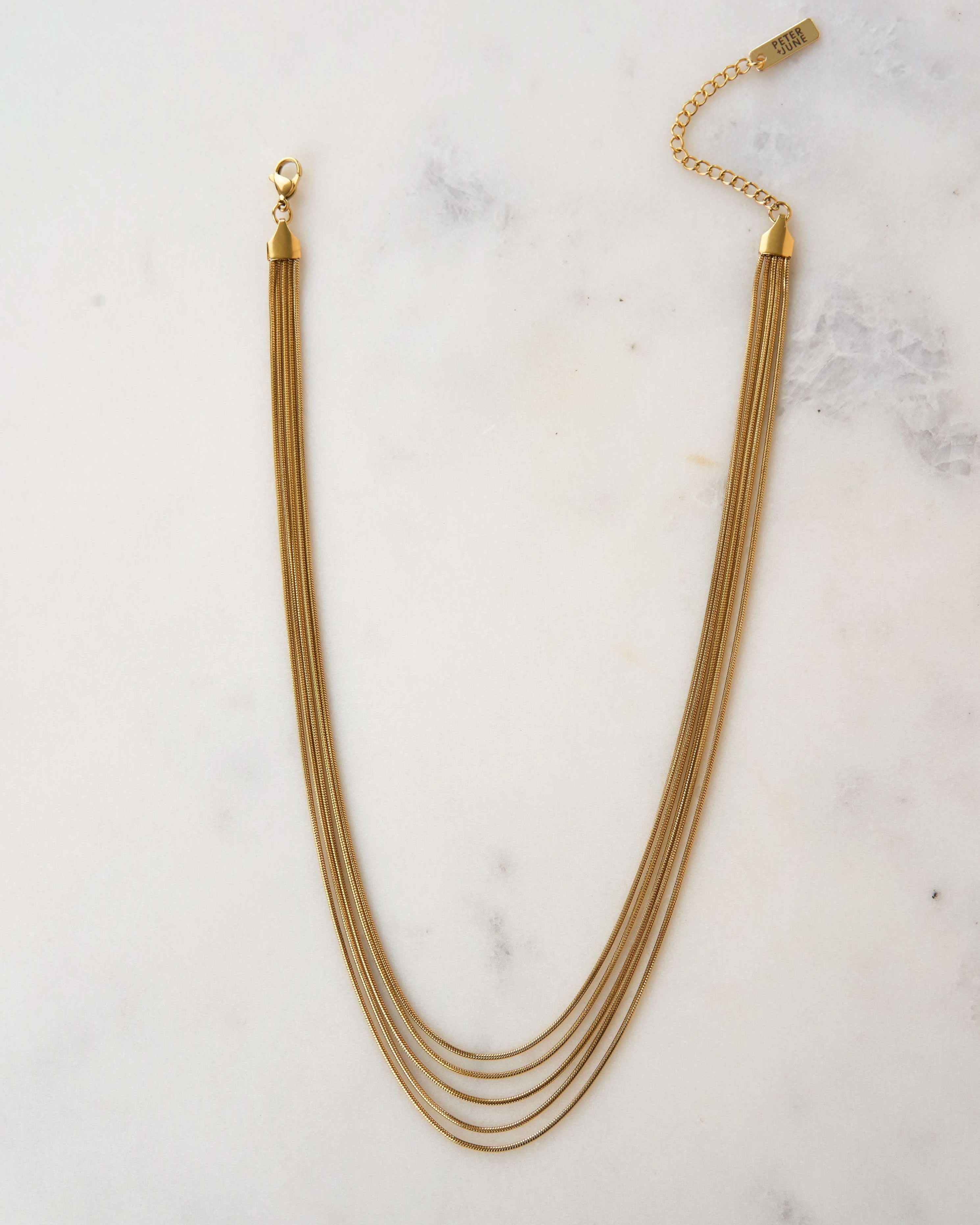 Thelma Layered Snake Chain Necklace golden chain with lock