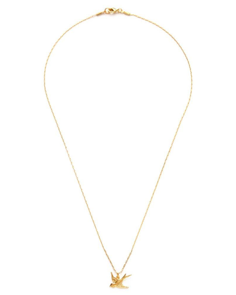 Gold necklace with a small pendant on a white background