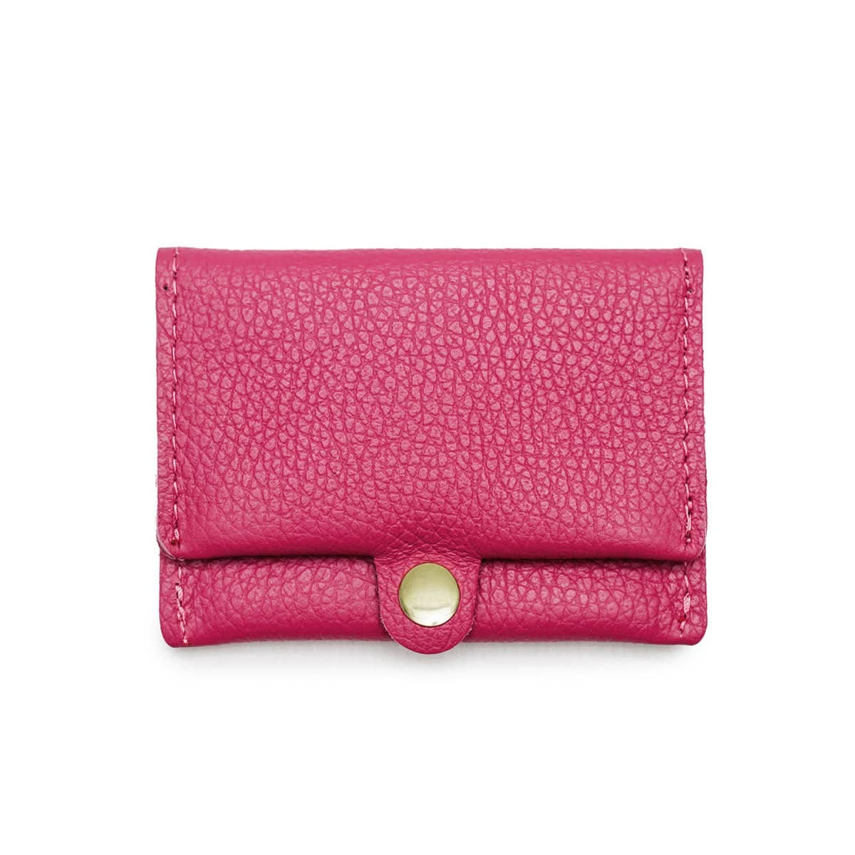 Pink Grained cowhide leather card holder with gold Snap button closure