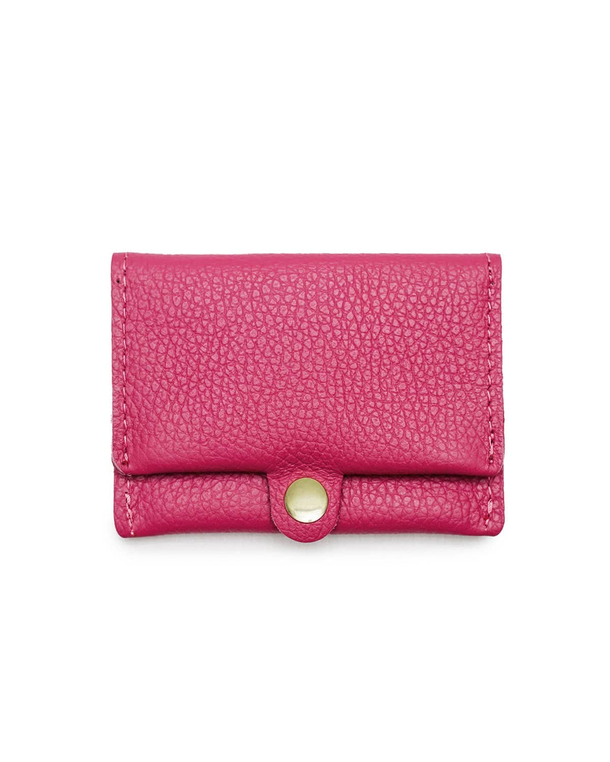Pink Grained cowhide leather card holder with gold Snap button closure