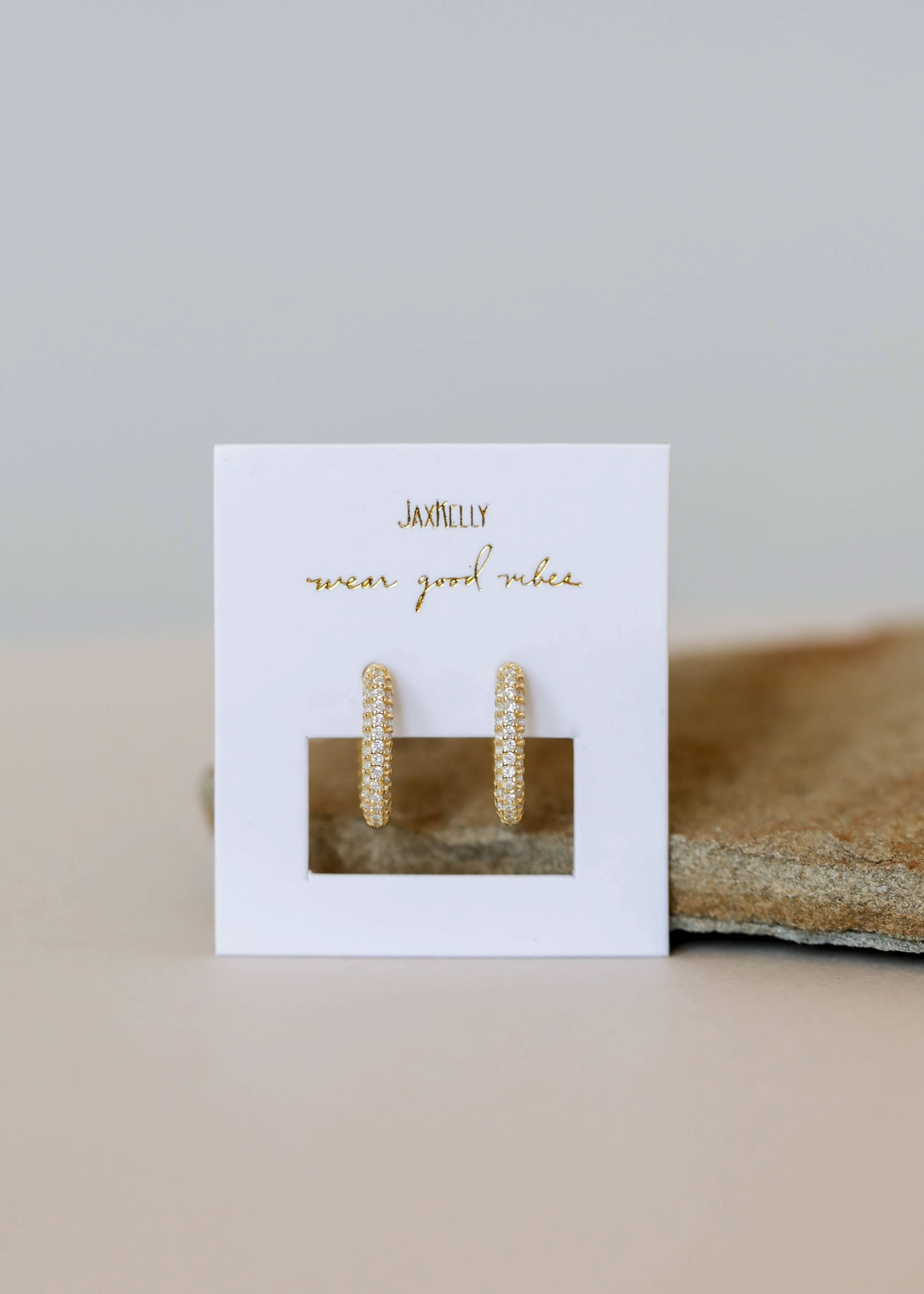 Gold Hoop White CZ Pave Earrings