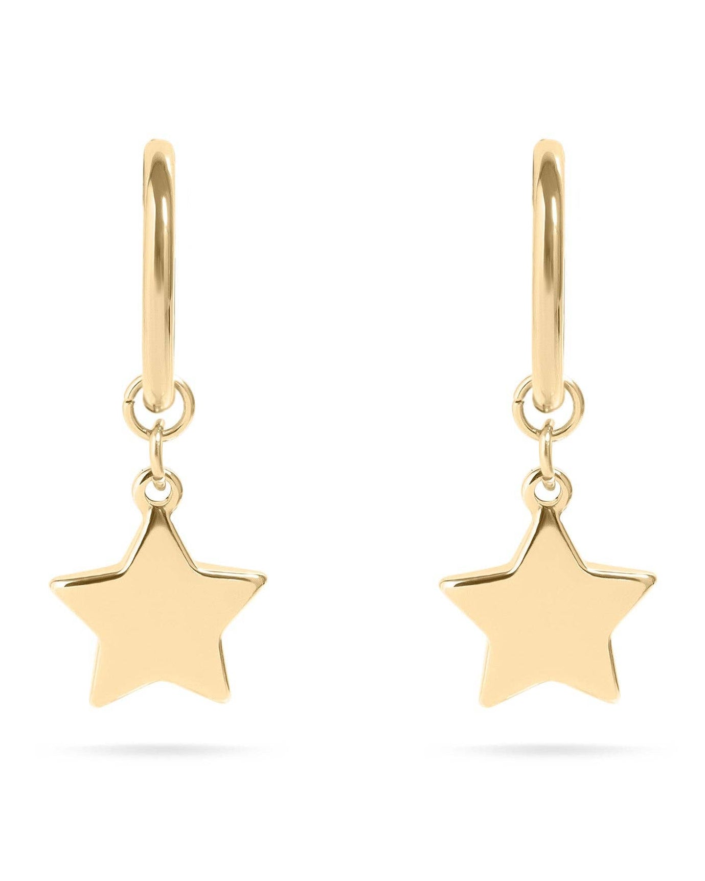 Gold star-shaped earrings on a white background