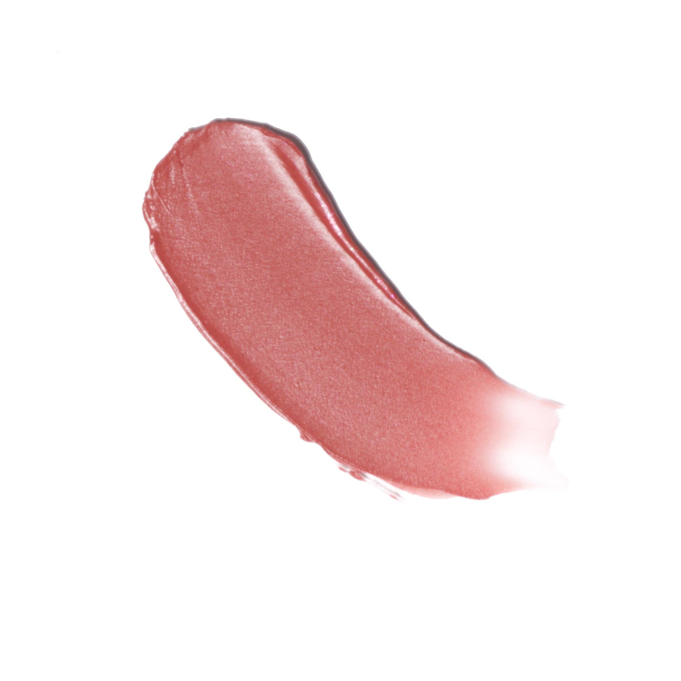 Pink lip gloss swatch on a white background
