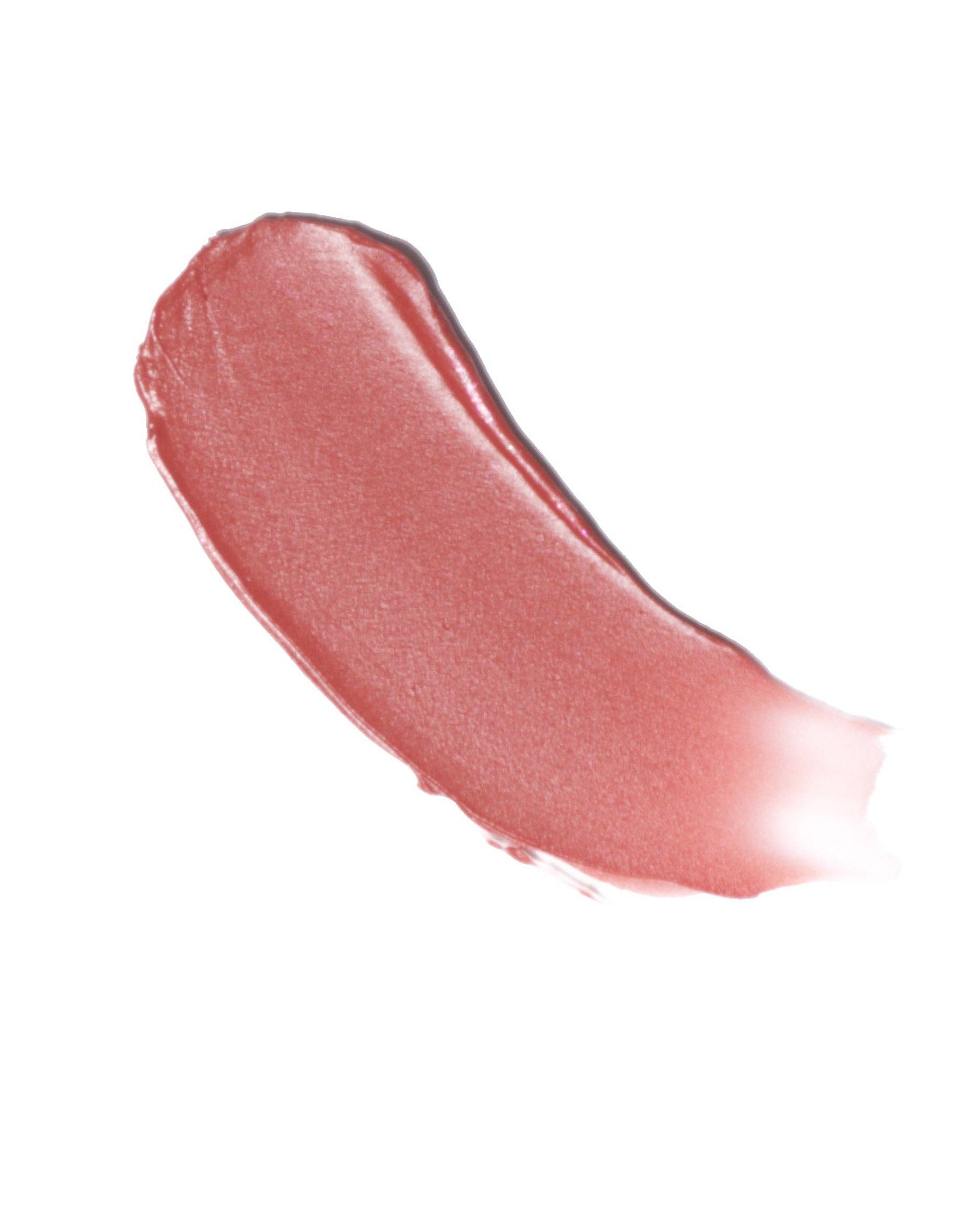 Pink lip gloss swatch on a white background