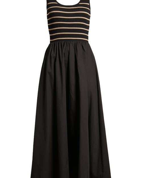 Black dress with a striped bodice on a white background